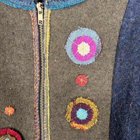 Artclothes Cardigan XS Boiled Felted Applique Fuzzy Patchwork Artsy Crafty Wear - Picture 5 of 16
